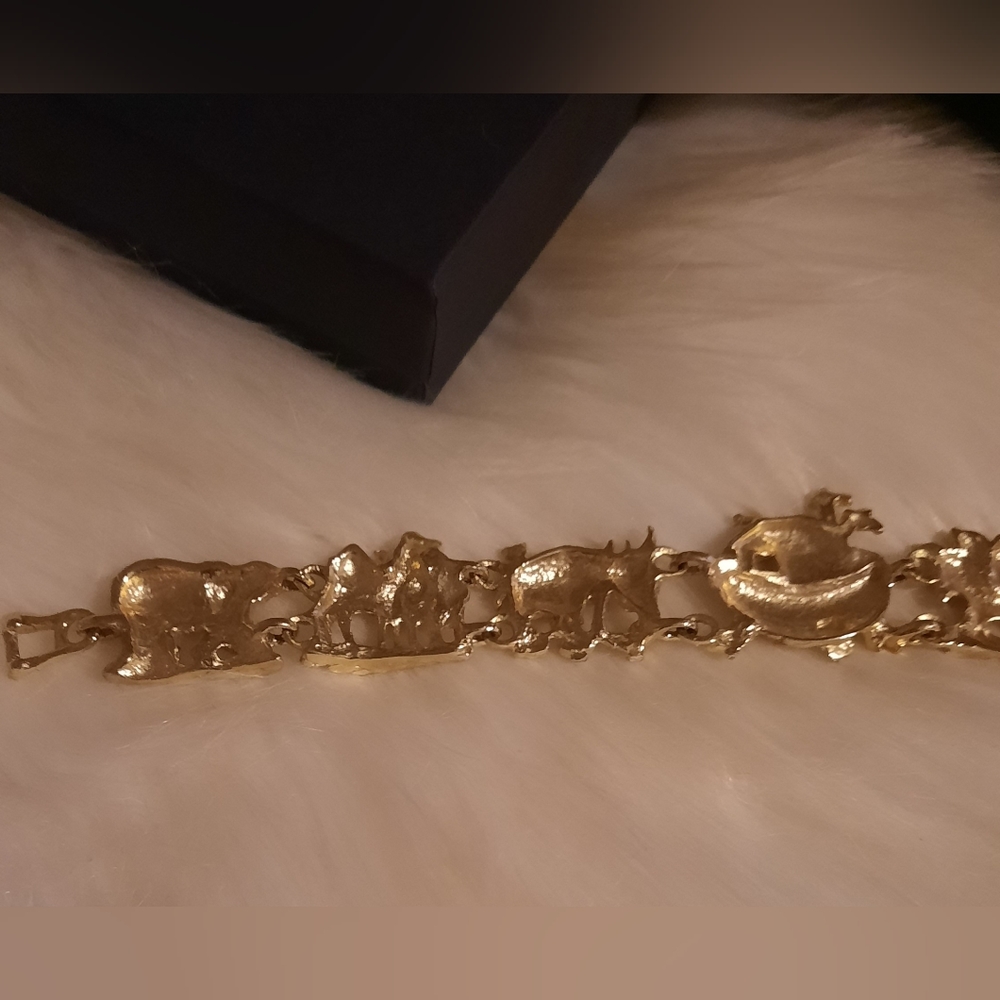 Noah's Ark Gold Colored Link Bracelet panel figural ark and animal vintage - Picture 6 of 14
